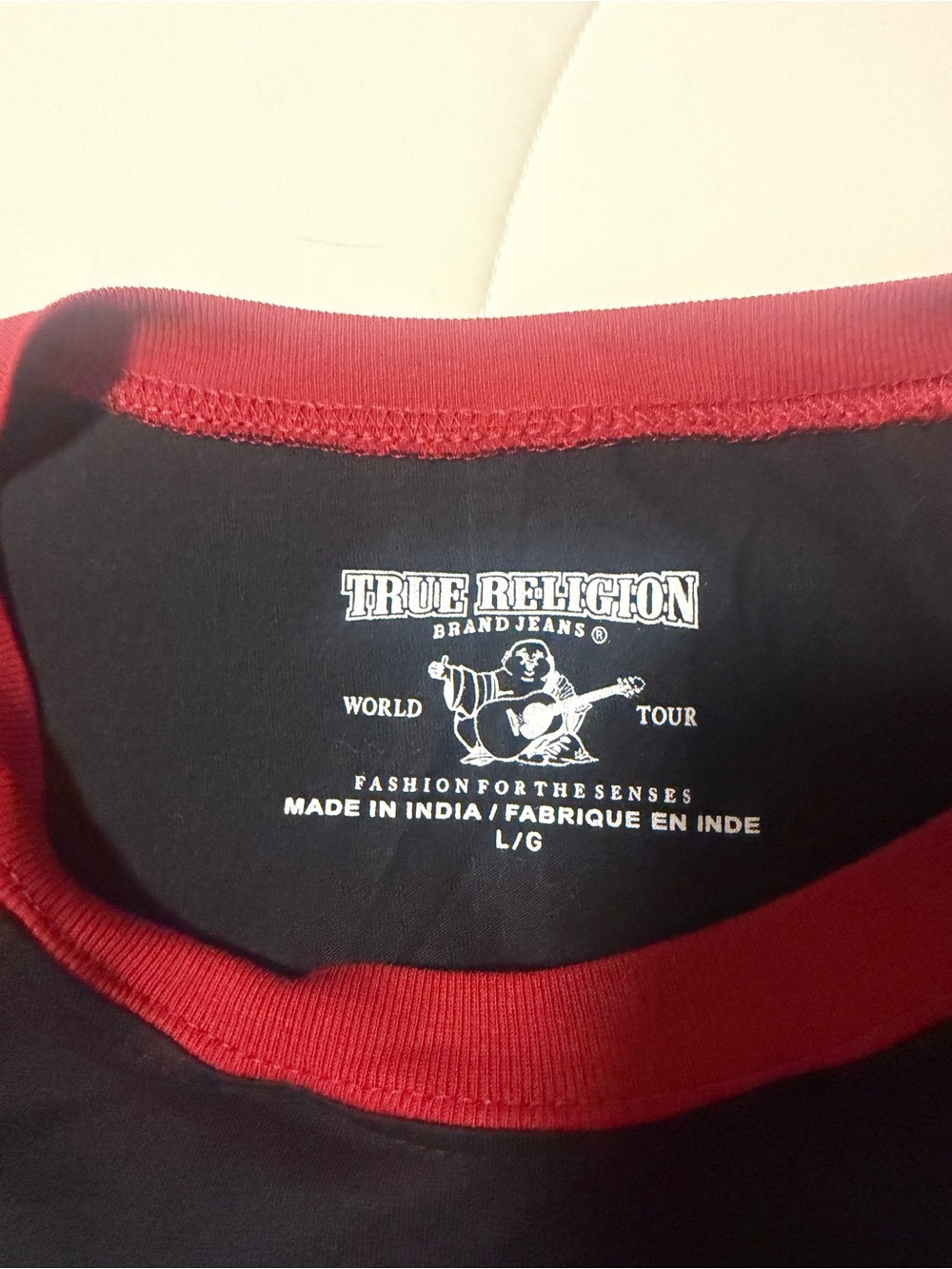 True Religion Black and Red Raglan Graphic Tee - Picture 3 of 6
